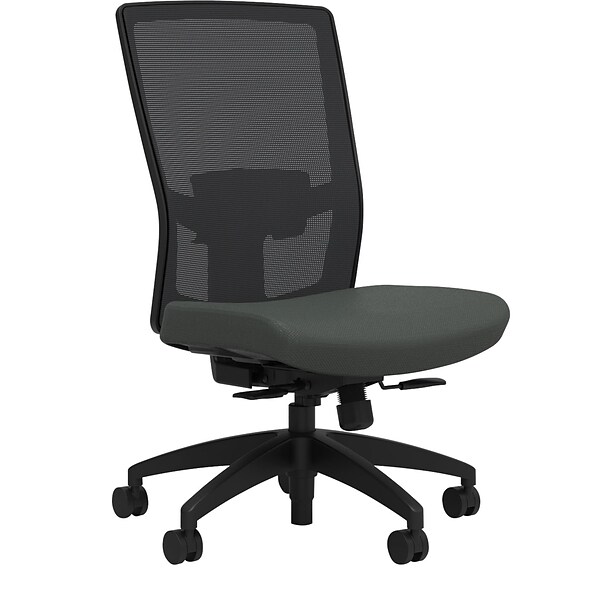 Union & Scale Workplace2.0™ Fabric Task Chair, Iron Ore, Adjustable Lumbar, Armless, Synchro Seat Slide