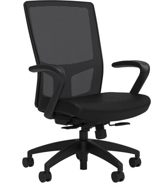 Union & Scale Workplace2.0™ Fabric Task Chair, Black, Integrated Lumbar, Fixed Arms, Synchro Seat Slide