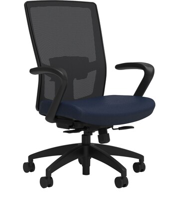 Union & Scale Workplace2.0™ Fabric Task Chair, Navy, Adjustable Lumbar, Fixed Arms, Synchro Seat Slide