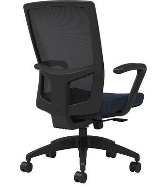 Union & Scale Workplace2.0™ Fabric Task Chair, Navy, Integrated Lumbar, Fixed Arms, Synchro Seat Slide