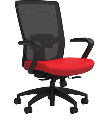 Union & Scale Workplace2.0™ Fabric Task Chair, Ruby Red, Adjustable Lumbar, Fixed Arms, Synchro Seat Slide