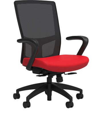 Union & Scale Workplace2.0™ Fabric Task Chair, Ruby Red, Integrated Lumbar, Fixed Arms, Synchro Seat Slide