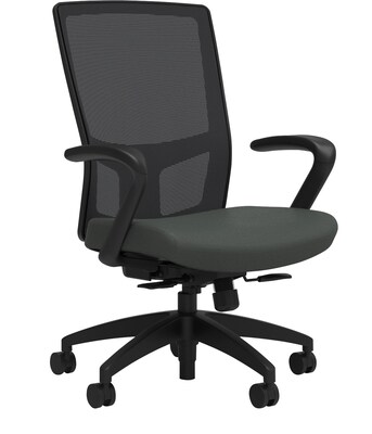 Union & Scale Workplace2.0™ Fabric Task Chair, Iron Ore, Integrated Lumbar, Fixed Arms, Synchro Seat Slide