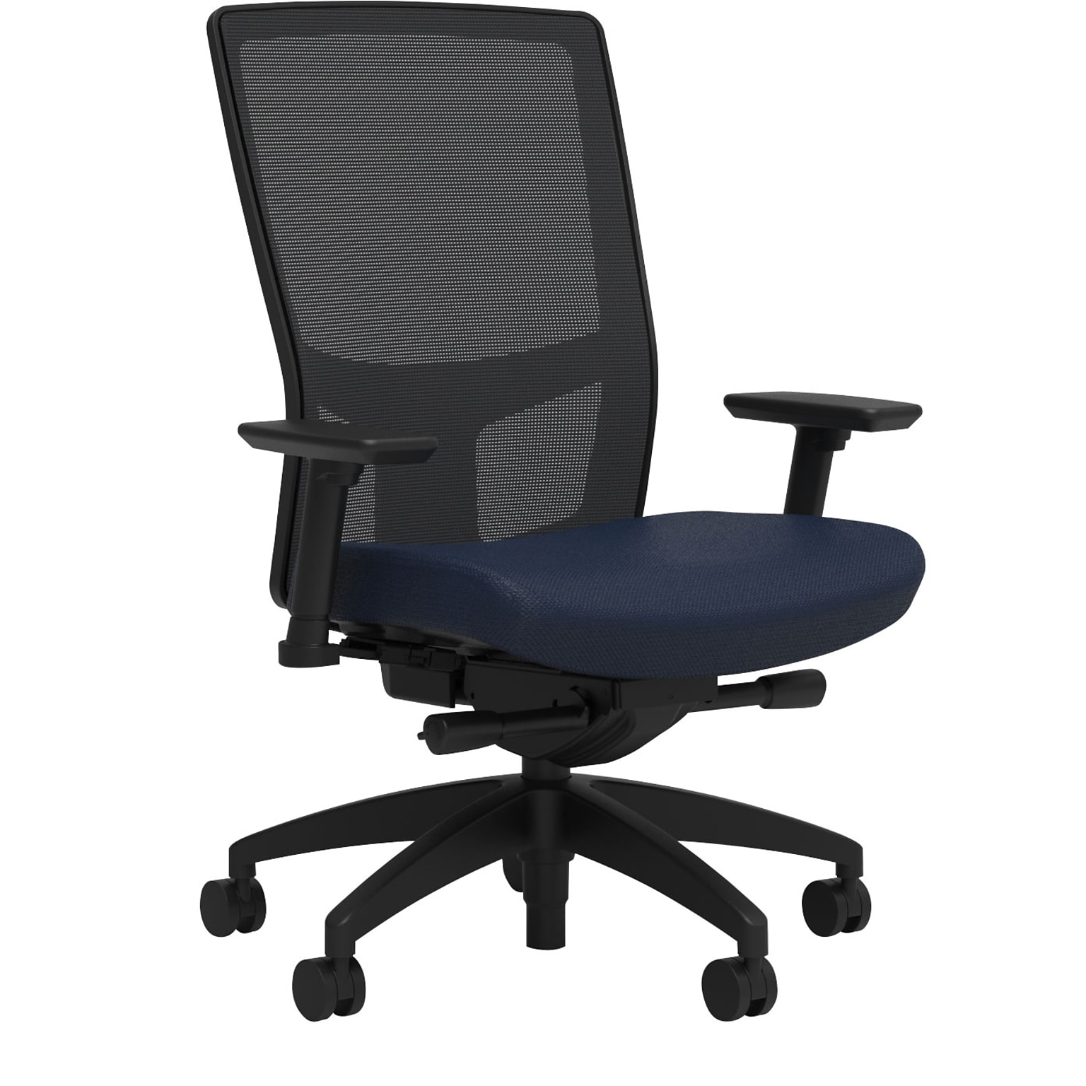 Union & Scale Workplace2.0™ Fabric Task Chair, Navy, Integrated Lumbar, 2D Arms, Advanced Synchro Tilt