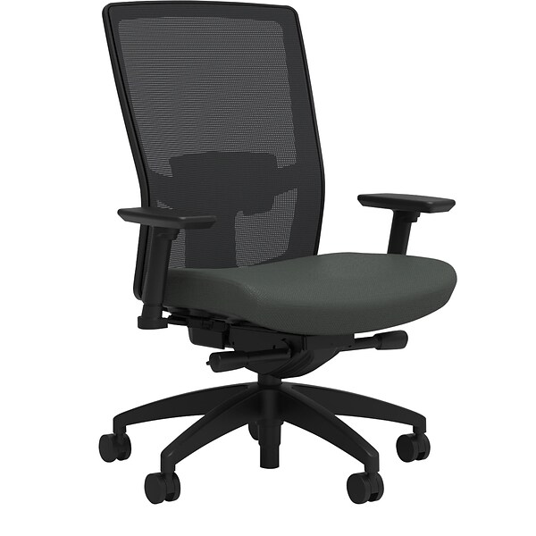 Union & Scale Workplace2.0™ Fabric Task Chair, Iron Ore, Adjustable Lumbar, 2D Arms, Advanced Synchro Tilt