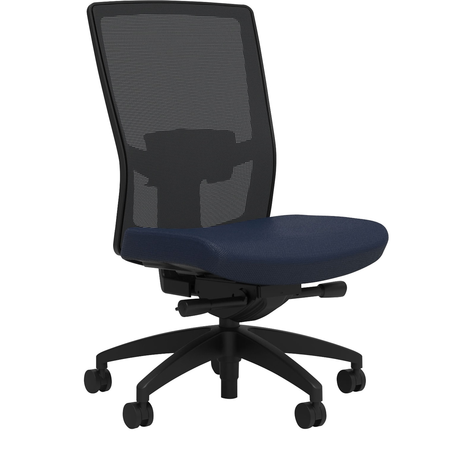 Union & Scale Workplace2.0™ Fabric Task Chair, Navy, Adjustable Lumbar, Armless, Advanced Synchro Tilt