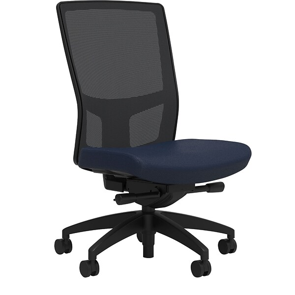 Union & Scale Workplace2.0™ Fabric Task Chair, Navy, Integrated Lumbar, Armless, Advanced Synchro Tilt
