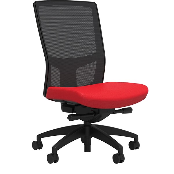 Union & Scale Workplace2.0™ Fabric Task Chair, Ruby Red, Integrated Lumbar, Armless, Advanced Synchro Tilt