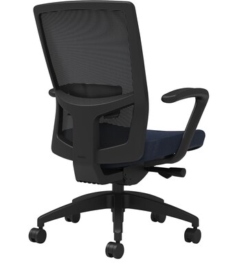 Union & Scale Workplace2.0™ Fabric Task Chair, Navy, Adjustable Lumbar, Fixed Arms, Advanced Synchro Tilt