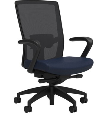 Union & Scale Workplace2.0™ Fabric Task Chair, Navy, Adjustable Lumbar, Fixed Arms, Advanced Synchro Tilt