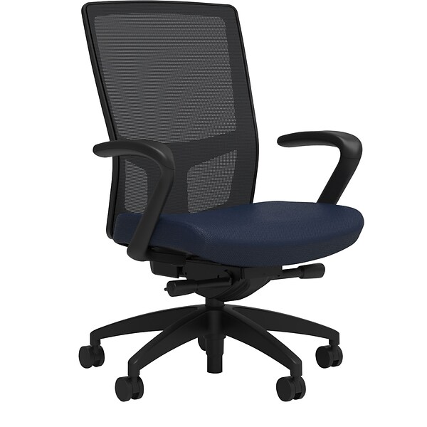 Union & Scale Workplace2.0™ Fabric Task Chair, Navy, Integrated Lumbar, Fixed Arms, Advanced Synchro Tilt