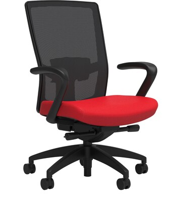 Union & Scale Workplace2.0™ Fabric Task Chair, Ruby Red, Adjustable Lumbar, Fixed Arms, Advanced Synchro Tilt