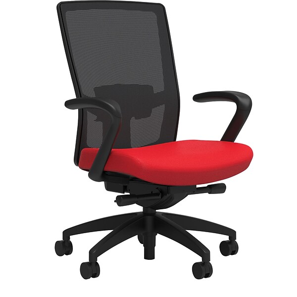 Union & Scale Workplace2.0™ Fabric Task Chair, Ruby Red, Adjustable Lumbar, Fixed Arms, Advanced Synchro Tilt