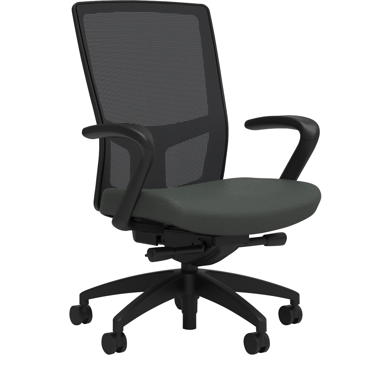 Union & Scale Workplace2.0™ Fabric Task Chair, Iron Ore, Integrated Lumbar, Fixed Arms, Advanced Synchro Tilt