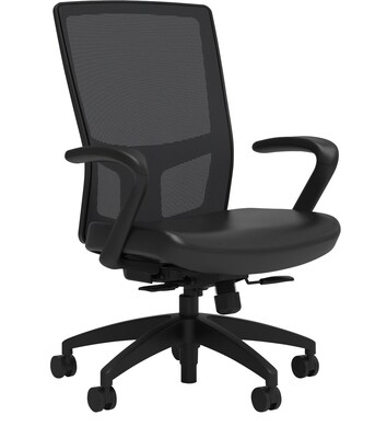 Union & Scale Workplace2.0™ Vinyl Task Chair, Black, Integrated Lumbar, Fixed Arms, Synchro Seat Slide