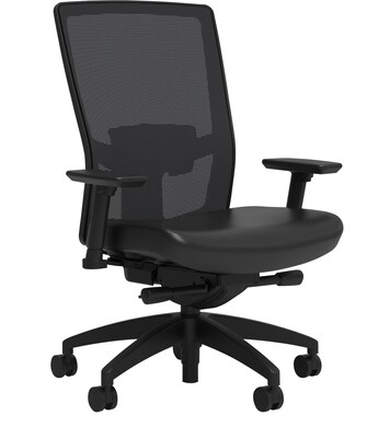 Union & Scale Workplace2.0™ Vinyl Task Chair, Black, Adjustable Lumbar, 2D Arms, Advanced Synchro Tilt