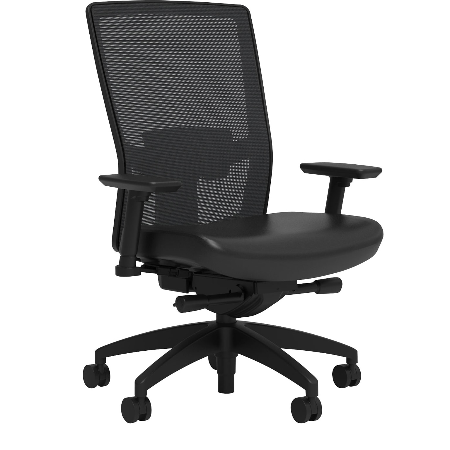 Union & Scale Workplace2.0™ Vinyl Task Chair, Black, Adjustable Lumbar, 2D Arms, Advanced Synchro Tilt