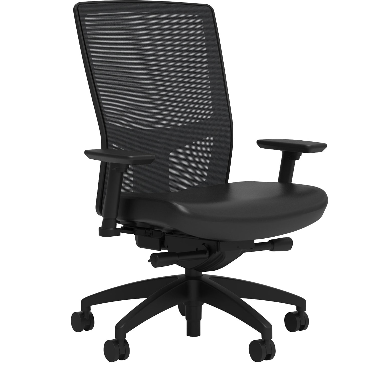 Union & Scale Workplace2.0™ Vinyl Task Chair, Black, Integrated Lumbar, 2D Arms, Advanced Synchro Tilt