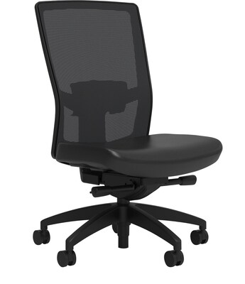 Union & Scale Workplace2.0™ Vinyl Task Chair, Black, Adjustable Lumbar, Armless, Advanced Synchro Tilt