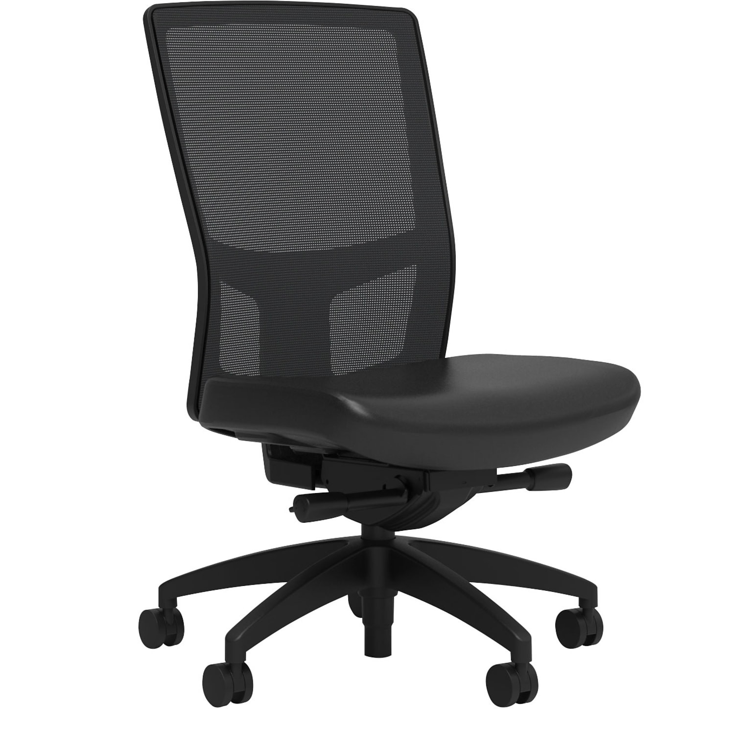 Union & Scale Workplace2.0™ Vinyl Task Chair, Black, Integrated Lumbar, Armless, Advanced Synchro Tilt