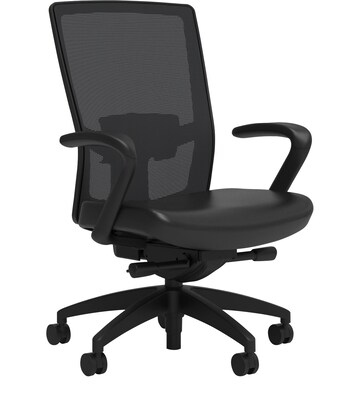 Union & Scale Workplace2.0™ Vinyl Task Chair, Black, Adjustable Lumbar, Fixed Arms, Advanced Synchro Tilt