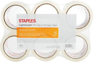 Staples® Lightweight Moving and Storage Packing Tape, 1.88 x 54.6 yds, Clear, 6/Pack (ST-A22-6)