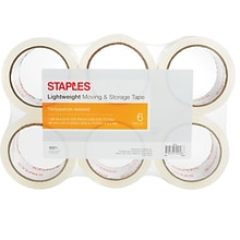 Staples® Lightweight Moving and Storage Packing Tape, 1.88 x 54.6 yds, Clear, 6/Pack (ST-A22-6)