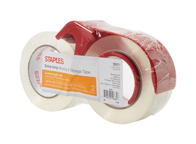 Staples® Long Lasting Storage Packing Tape with Dispenser, 1.88 x 98 Yds, Clear, 2/Rolls (ST-A26-902DP3)