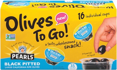 Pearls Black Pitted Olives To-Go Cup, 16/Pack (220-00718)