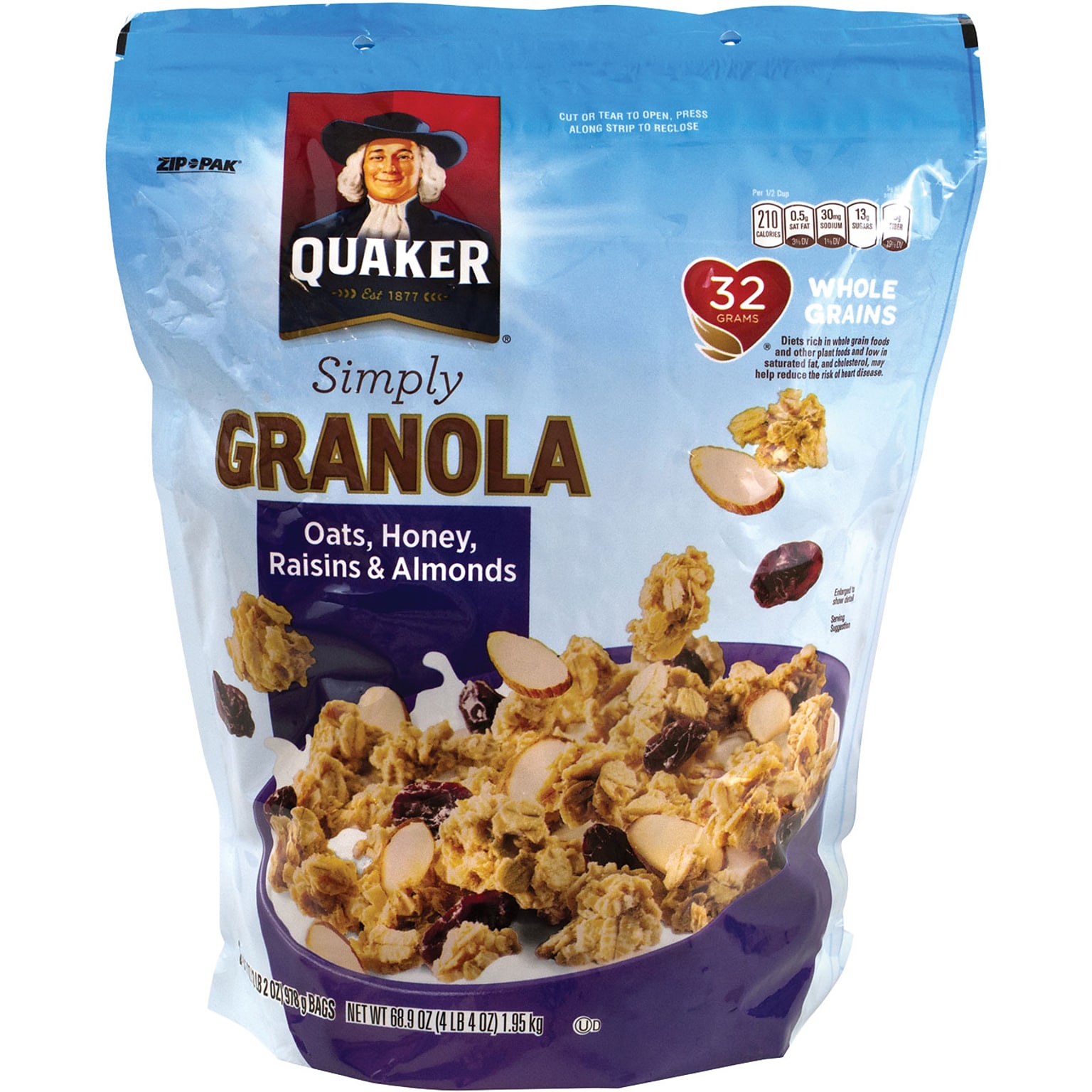 Quaker Simply Granola Oats, Honey, Raisins, & Almonds Granola, 34.5 oz., 2/Each (220-00734)