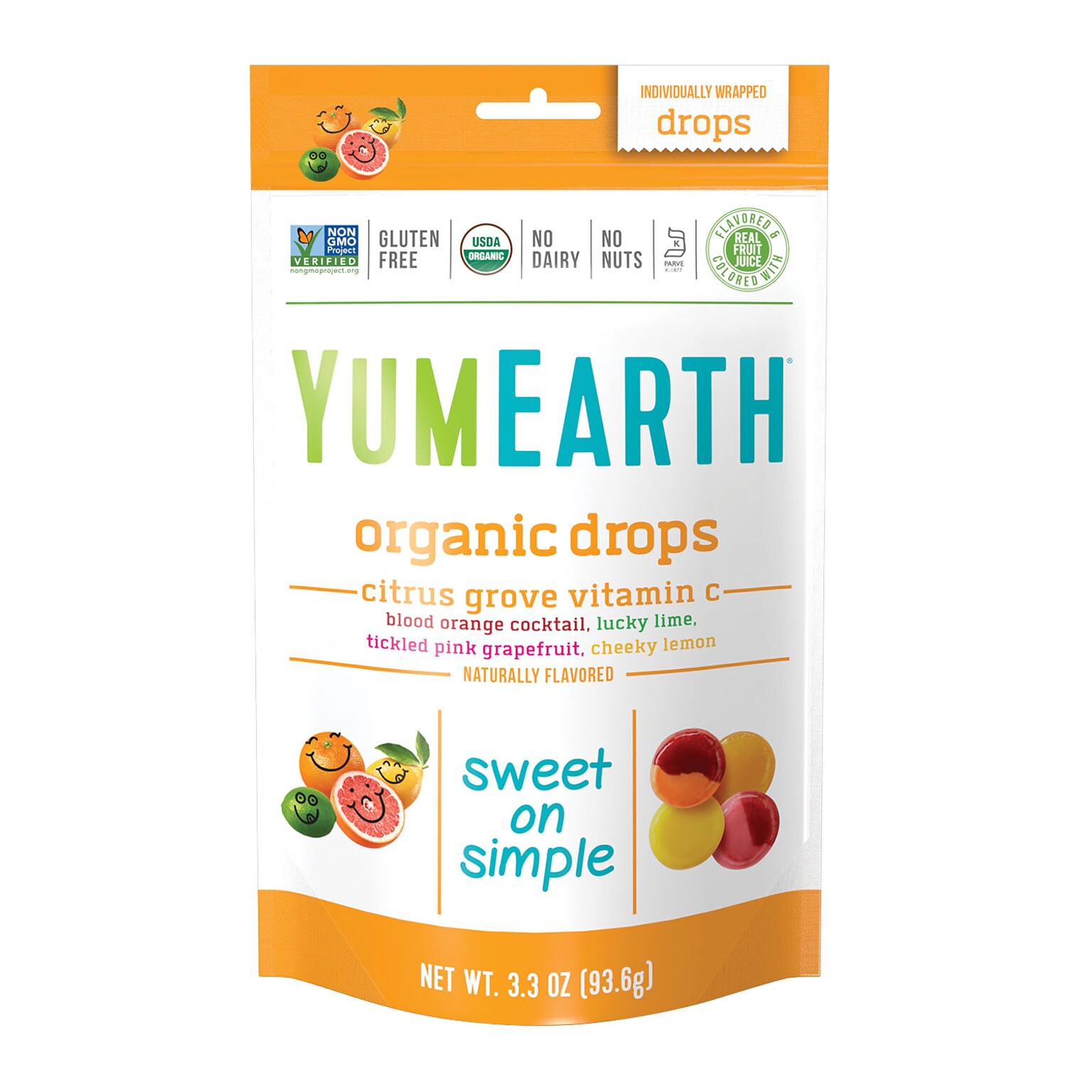 YumEarth Organic rganic Vitamin C Citrus Grove Drops Hard Candy, 3.3 oz., 3/Pack (270-00029)