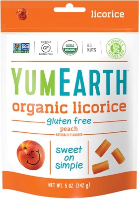 YumEarth Organic Gluten Free Peach Licorice, 5 oz., 4 Pack (1905)