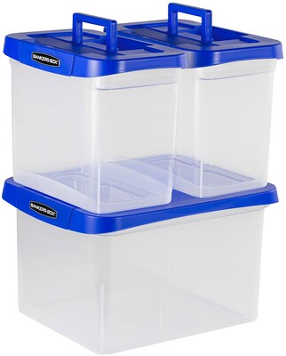 Bankers Box Heavy-Duty Plastic Portable File Storage Box, Letter Size, Blue/Clear (0086301)