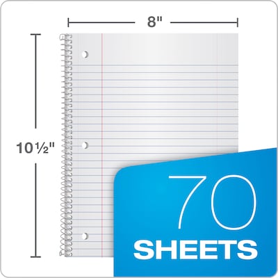 Oxford 1-Subject Notebooks, 8" x 10.5", Wide Ruled, 70 Sheets, Each (65000)