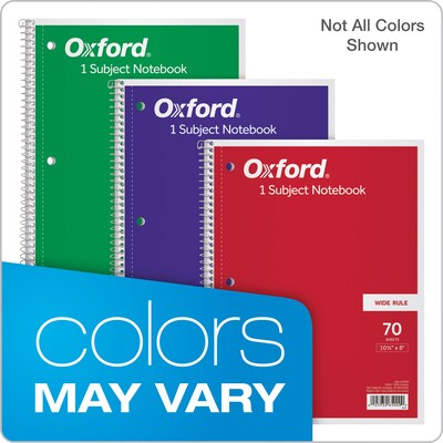 Oxford 1-Subject Notebooks, 8" x 10.5", Wide Ruled, 70 Sheets, Each (65000)