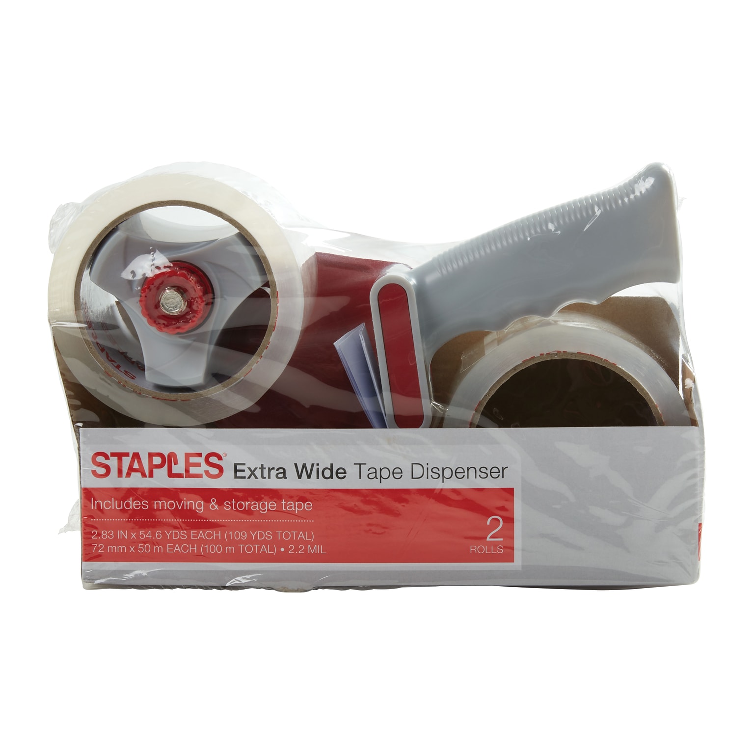 Staples® Lightweight Moving and Storage Packing Tape with Dispenser, Clear, 2/Pack, Each (ST-XW22-PG)