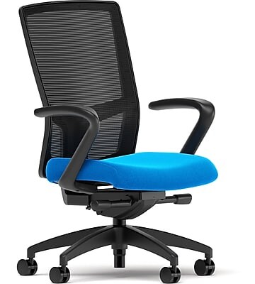 Union & Scale Workplace2.0™ Fabric Task Chair, Cobalt, Integrated Lumbar, Fixed Arms, Synchro