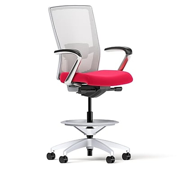 Union & Scale Workplace2.0™ Fabric and Mesh Stool, Cherry, Adjustable Lumbar, Fixed Arms, Synchro