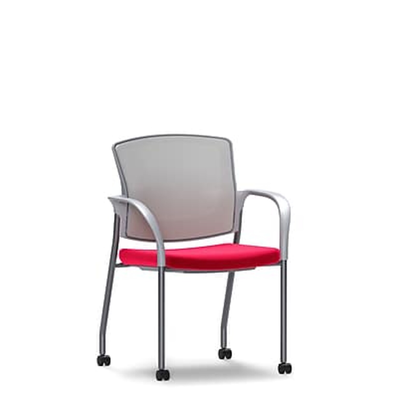 Union & Scale Workplace2.0™ Fabric and Mesh Guest Chair, Cherry, Integrated Lumbar, Fixed Arms