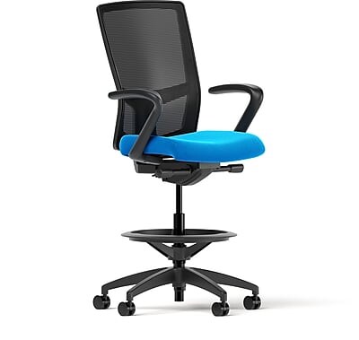 Union & Scale Workplace2.0™ Fabric and Mesh Stool, Cobalt, Integrated Lumbar, Fixed Arms, Synchro