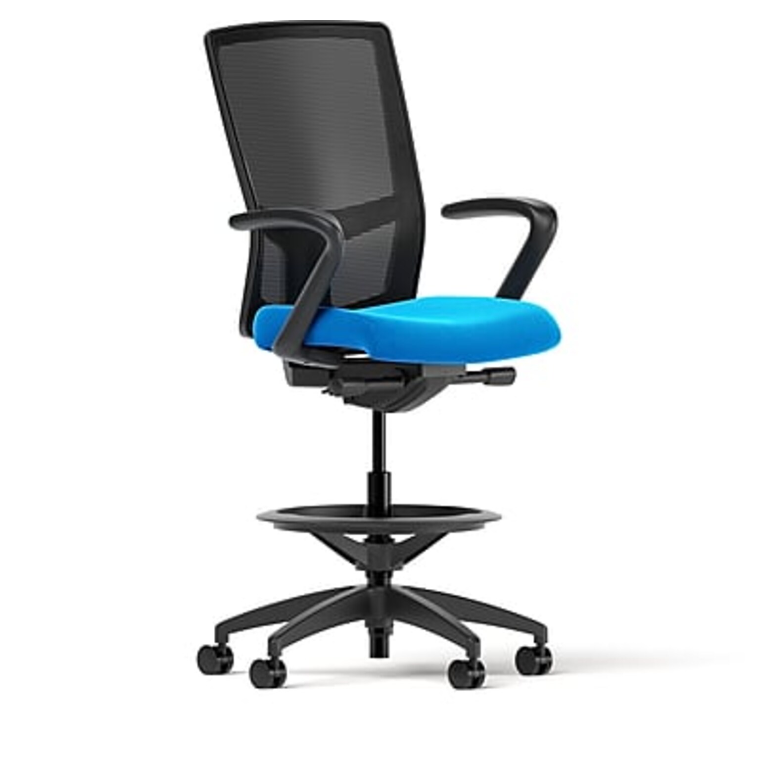 Union & Scale Workplace2.0™ Fabric and Mesh Stool, Cobalt, Integrated Lumbar, Fixed Arms, Synchro