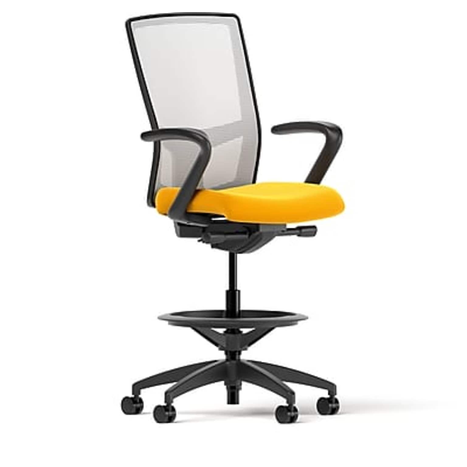 Union & Scale Workplace2.0™ Fabric and Mesh Stool, Goldenrod, Integrated Lumbar, Fixed Arms, Synchro