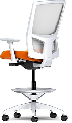 Union & Scale Workplace2.0™ Fabric and Mesh Stool, Apricot, Integrated Lumbar, 2D Arms, Synchro