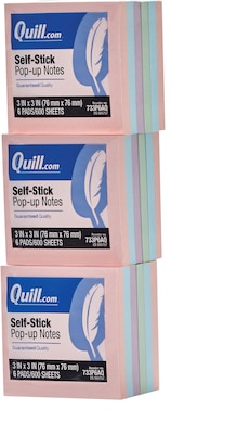 Quill Brand® Self-Stick, Pop-Up Notes, 3 x 3, Coastal Pastel Colors, 18 Pack (CD733P6AQ2)