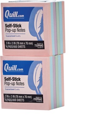 Quill Brand® Self-Stick, Pop-Up Notes, 3 x 3, Coastal Pastel Colors, 12 Pack (CD733P6AQ1)