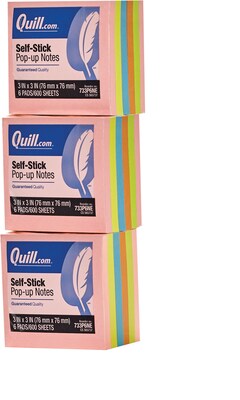 Quill Brand® Self-Stick, Pop-Up Notes, 3 x 3, Neon Colors, 18 Pack (CD733P6NE2)