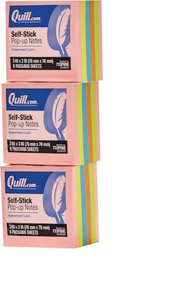 Quill Brand® Self-Stick, Pop-Up Notes, 3 x 3, Neon Colors, 18 Pack (CD733P6NE2)