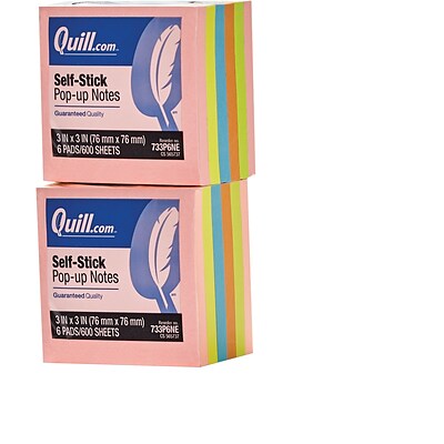 Quill Brand® Self-Stick, Pop-Up Notes, 3 x 3, Neon Colors, 12 Pack (CD733P6NE1)