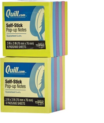 Quill Brand® Self-Stick, Pop-Up Notes, 3 x 3, Mega Color, 12 Pack (CD733P6UC1)