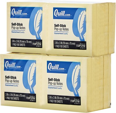 Quill Brand® Self-Stick, Pop-Up Notes, 3 x 3, Yellow, 24 Pack (CD733P12YW1)